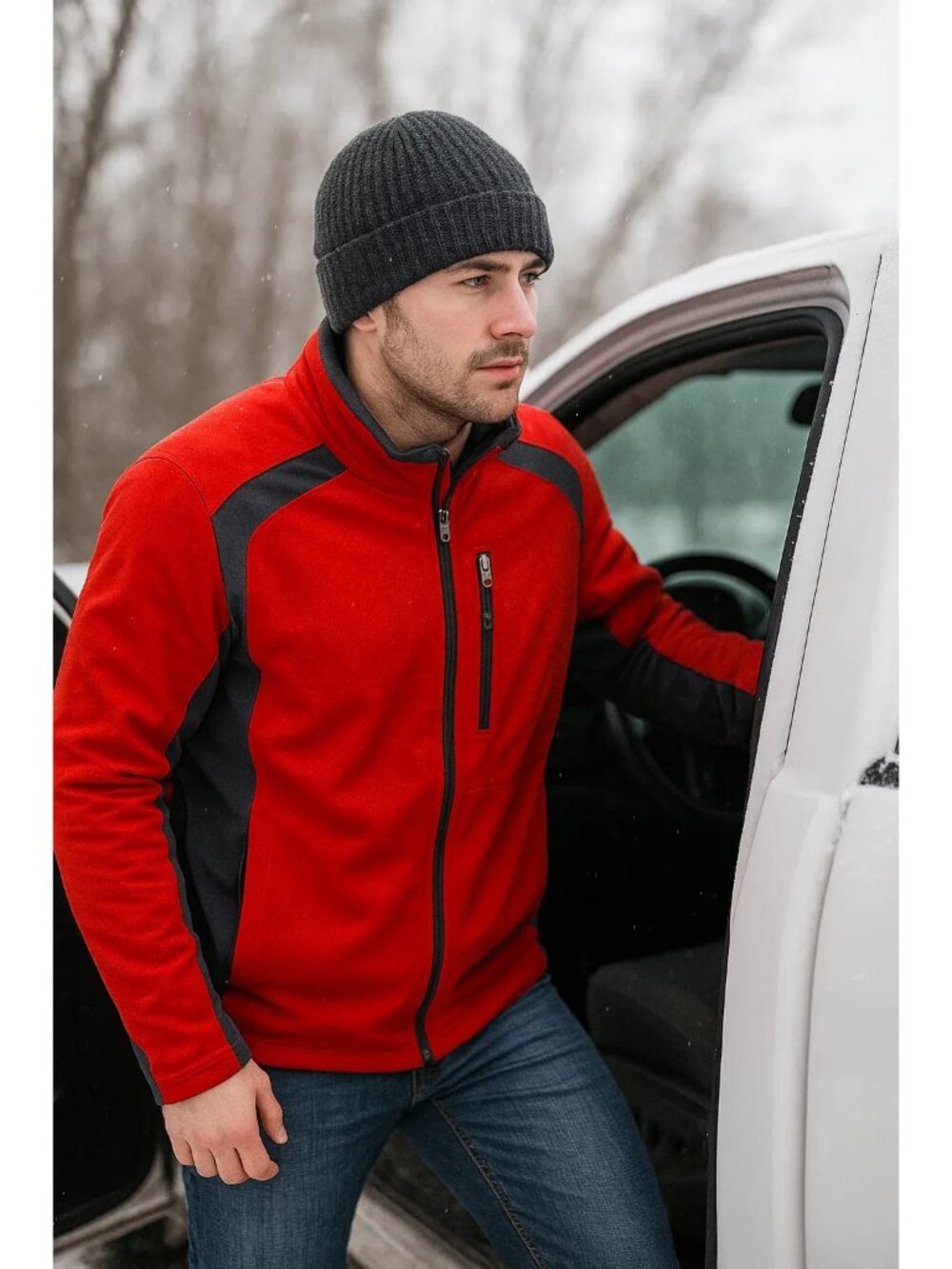 REI Mens Red & Gray Soft Shell Jacket Size XL